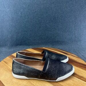 Frye Melanie Slip On Metallic Pewter Leather Sneakers 7.5M 3474718-BLK